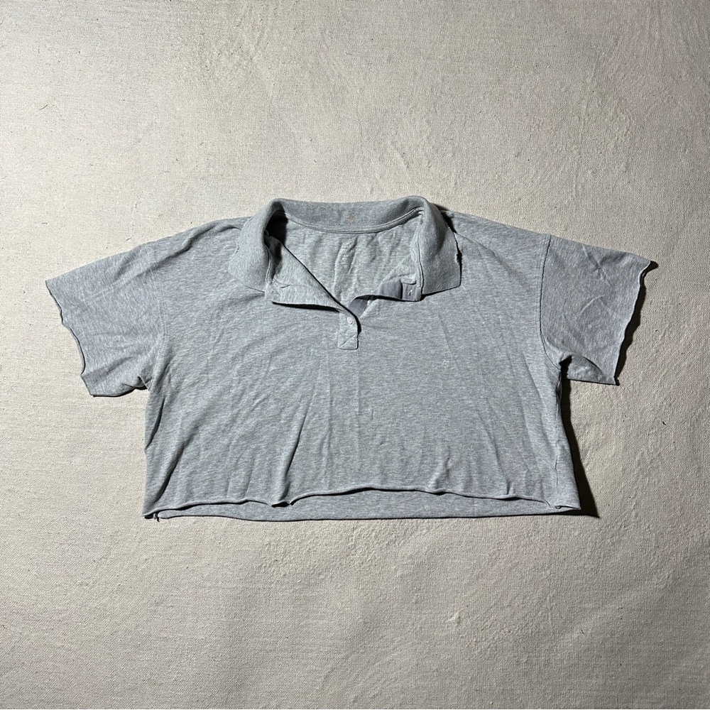 Aerie Offline Women's Small Grey Cropped Polo Shirt with Raw Hem